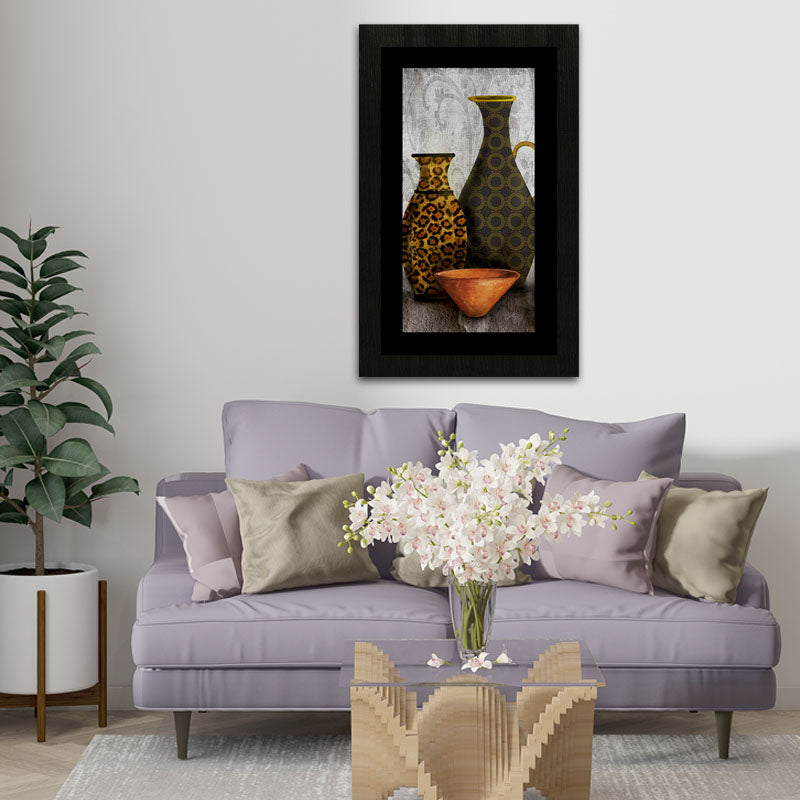 Golden Pottery Wall Frame – Antique Ceramic Still Life