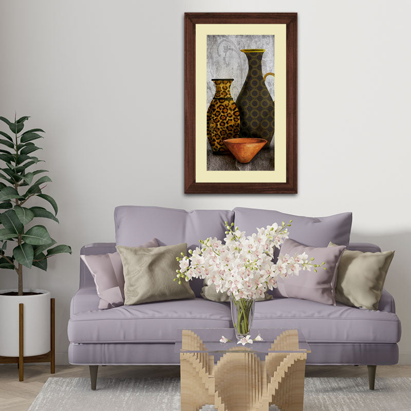 Golden Pottery Wall Frame – Antique Ceramic Still Life