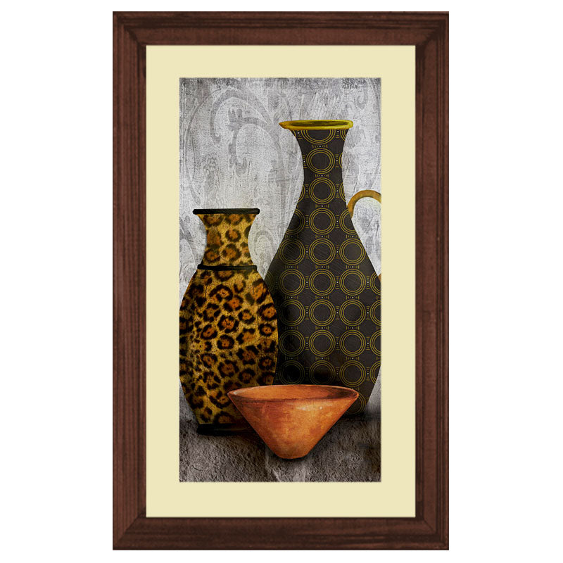 Golden Pottery Wall Frame – Antique Ceramic Still Life