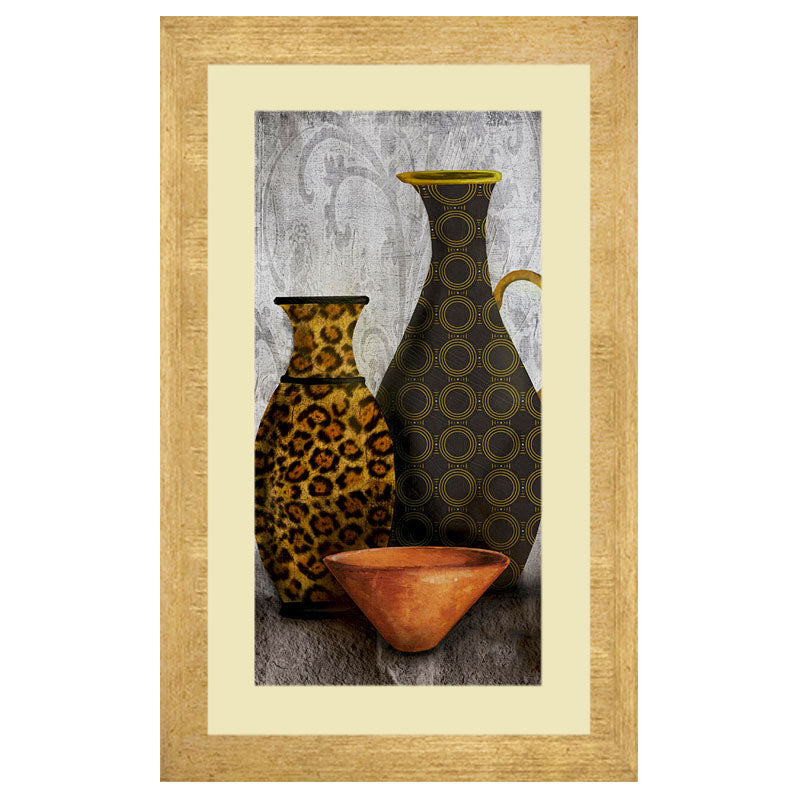 Golden Pottery Wall Frame – Antique Ceramic Still Life