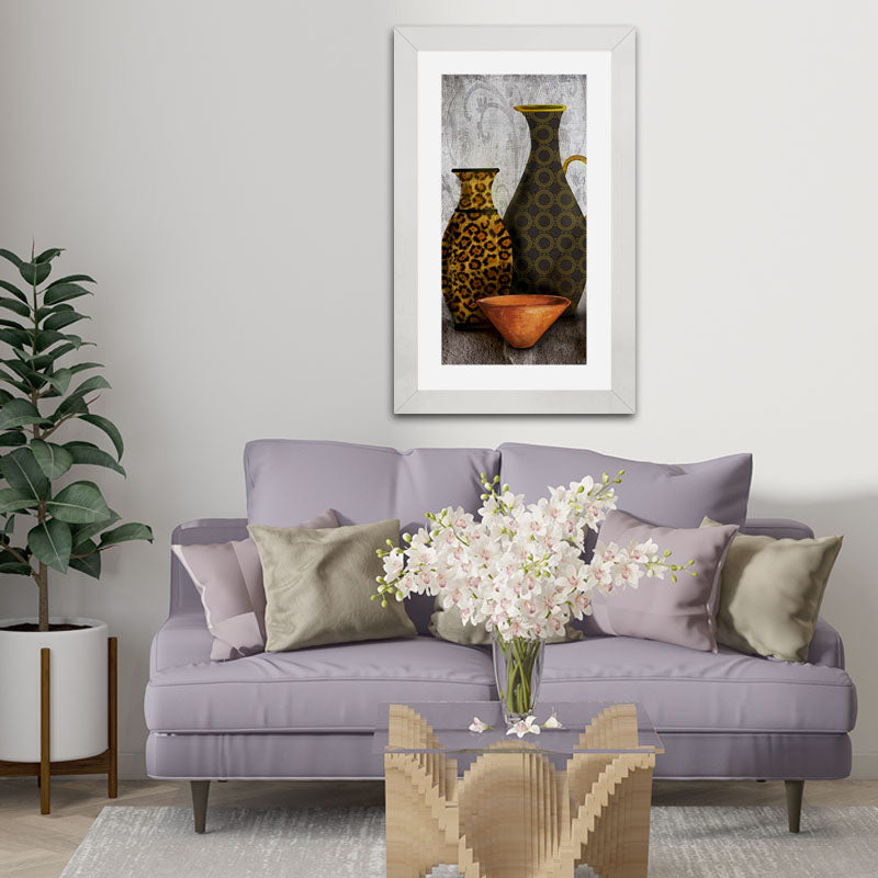 Golden Pottery Wall Frame – Antique Ceramic Still Life