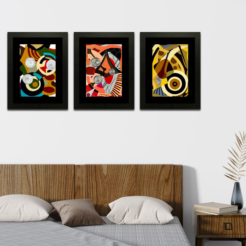 Set of 3 Abstract Plates Wall Frame Set – Vibrant Culinary Art