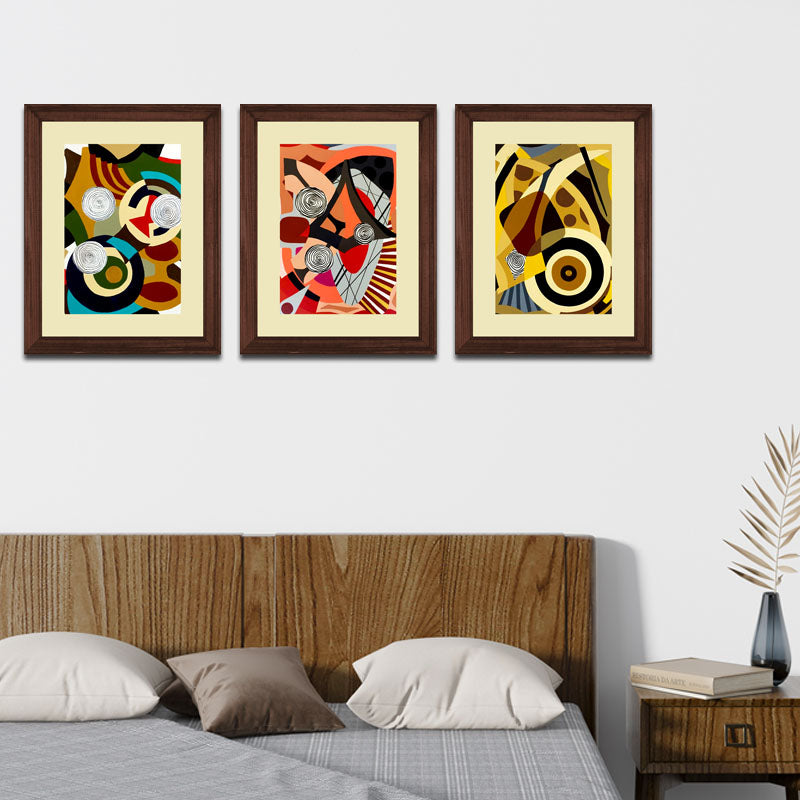 Set of 3 Abstract Plates Wall Frame Set – Vibrant Culinary Art