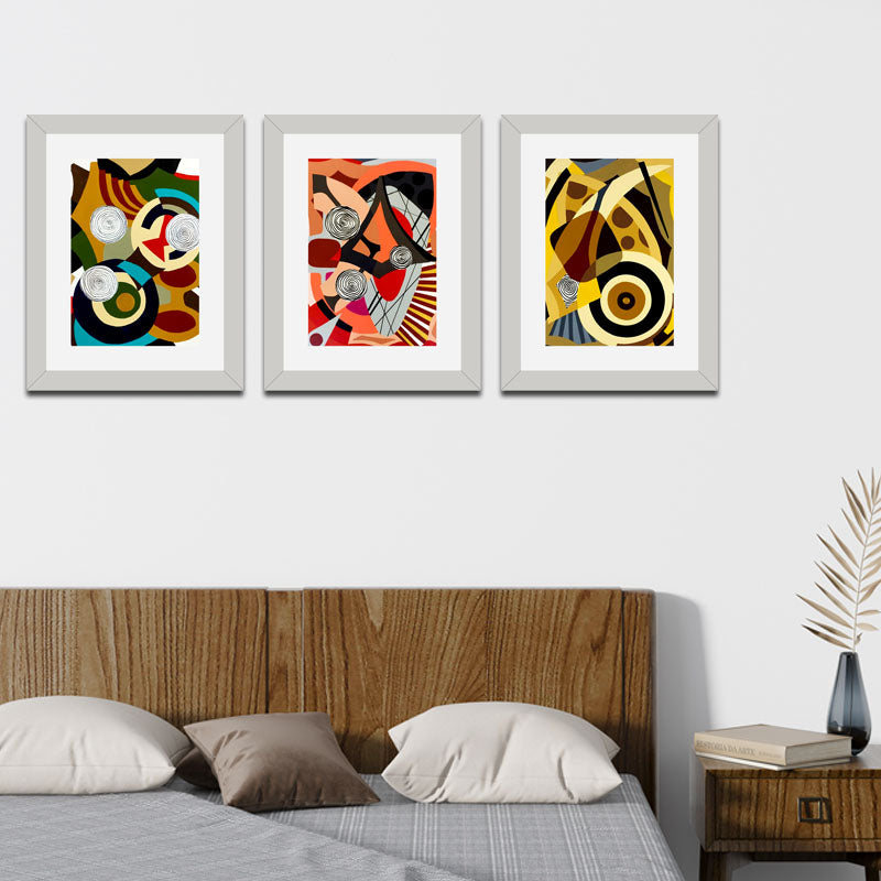 Set of 3 Abstract Plates Wall Frame Set – Vibrant Culinary Art