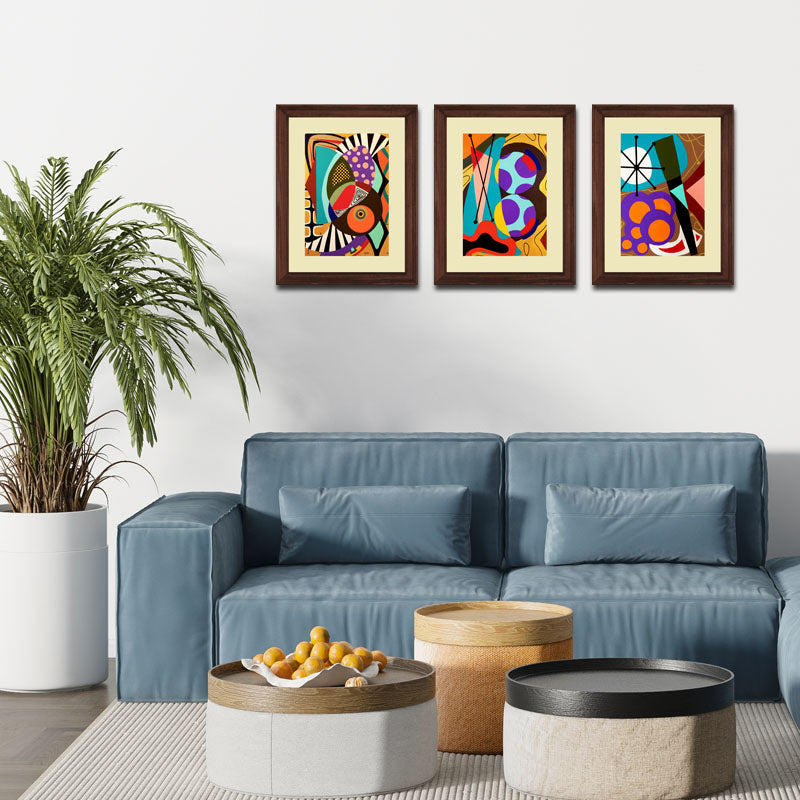 3 Piece Geometric Color Pop Wall Frame Set – Abstract Modern Art