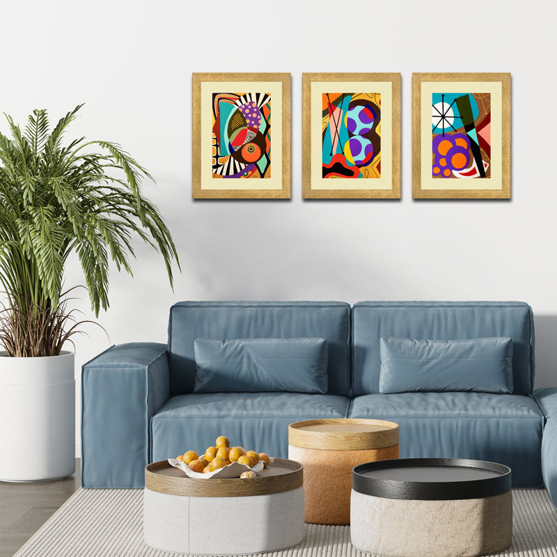 3 Piece Geometric Color Pop Wall Frame Set – Abstract Modern Art