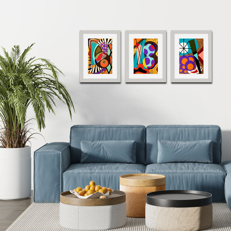 3 Piece Geometric Color Pop Wall Frame Set – Abstract Modern Art