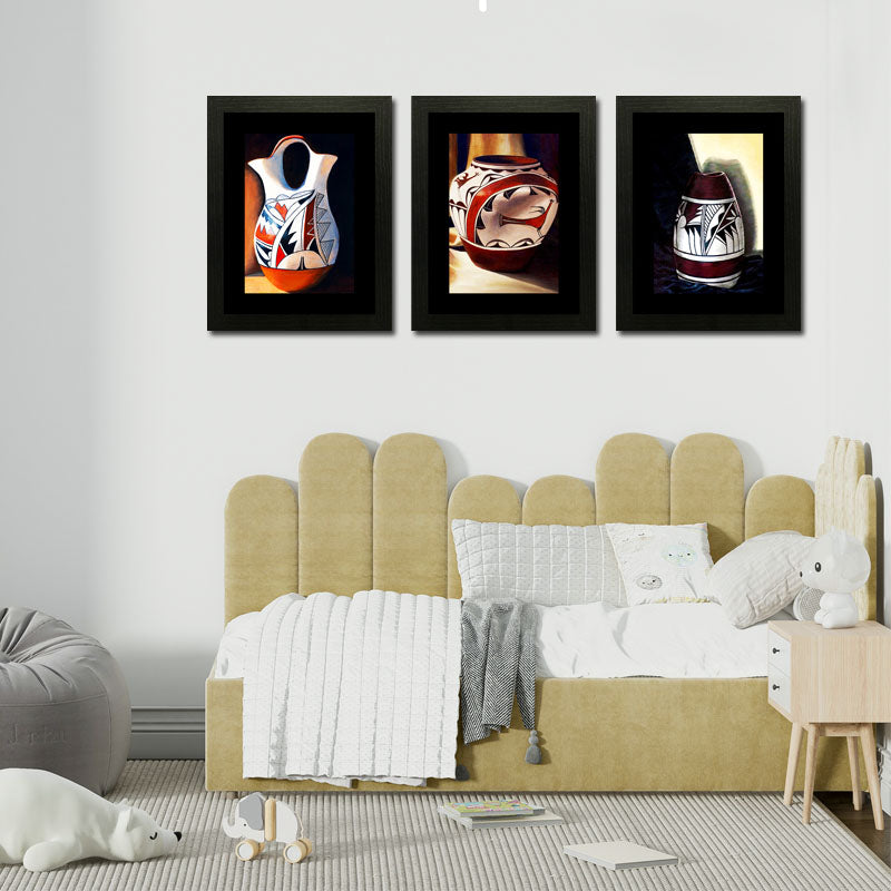 Set of 3 Cultural Ceramic Vases Wall Frame Set – Traditional Pottery Art
