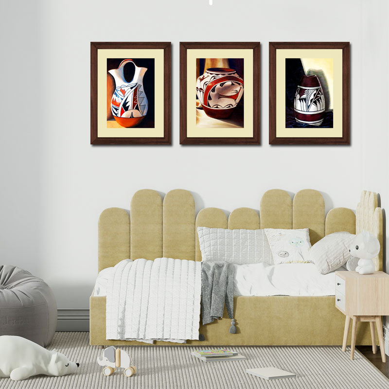 Set of 3 Cultural Ceramic Vases Wall Frame Set – Traditional Pottery Art