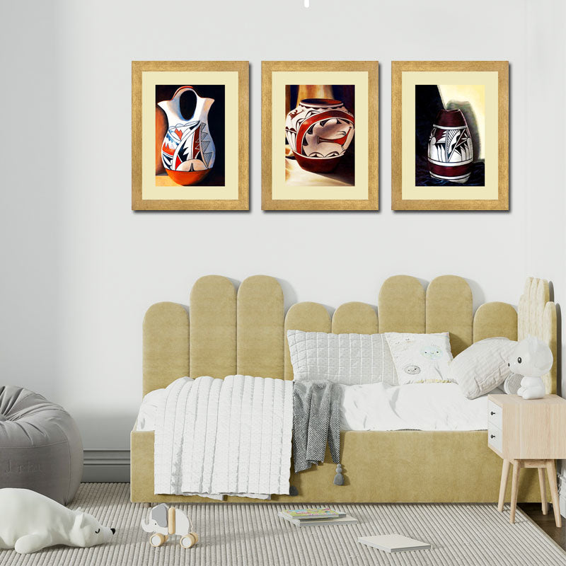 Set of 3 Cultural Ceramic Vases Wall Frame Set – Traditional Pottery Art