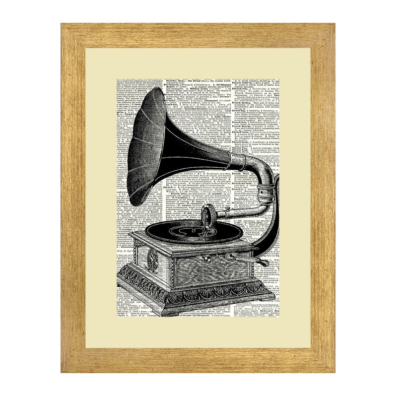 3 Piece Vintage Music Wall Frame Set – Gramophone, Bicycle & Horse Cart