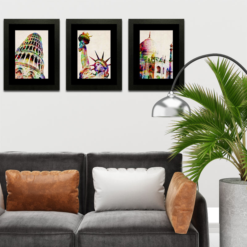 3 Piece World Wonders Wall Frame Set – Pisa, Liberty & Taj Mahal