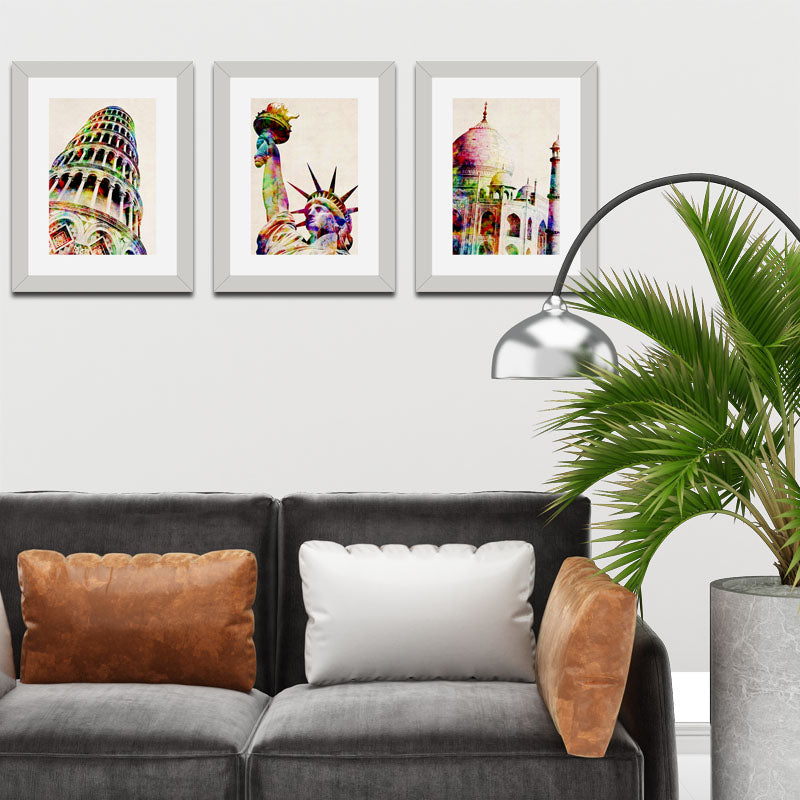 3 Piece World Wonders Wall Frame Set – Pisa, Liberty & Taj Mahal
