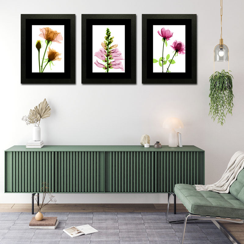 3 Piece Botanical Bloom Wall Frame Set – Pink, Yellow & Green Flowers