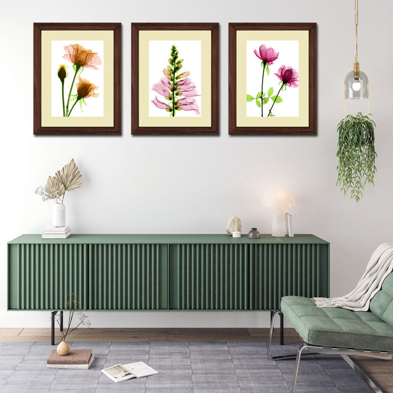 3 Piece Botanical Bloom Wall Frame Set – Pink, Yellow & Green Flowers