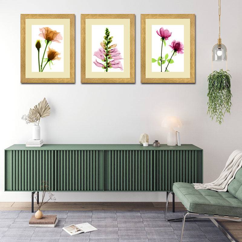 3 Piece Botanical Bloom Wall Frame Set – Pink, Yellow & Green Flowers