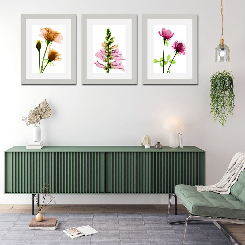 3 Piece Botanical Bloom Wall Frame Set – Pink, Yellow & Green Flowers