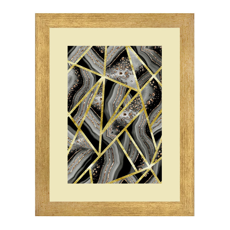 3 Piece Golden Net Abstract Wall Frame Set – Luxurious Geometric Art