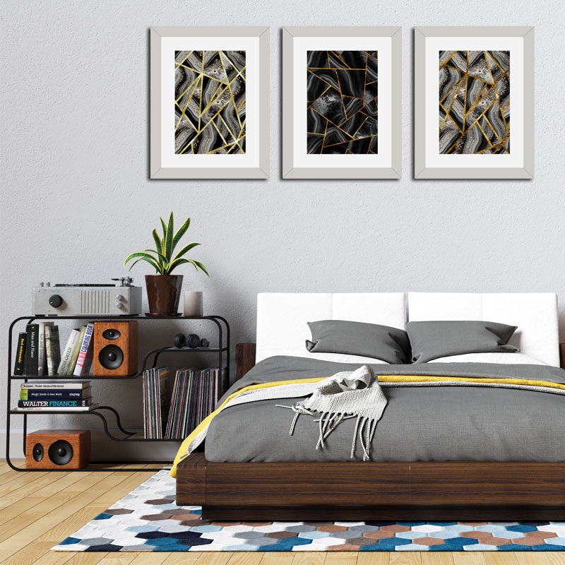 3 Piece Golden Net Abstract Wall Frame Set – Luxurious Geometric Art