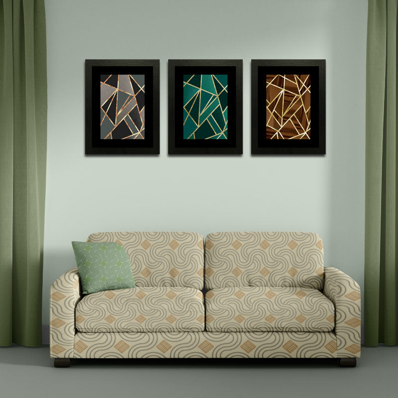Set of 3 Dark Line Art Wall Frame Set – Bold Geometric Texture