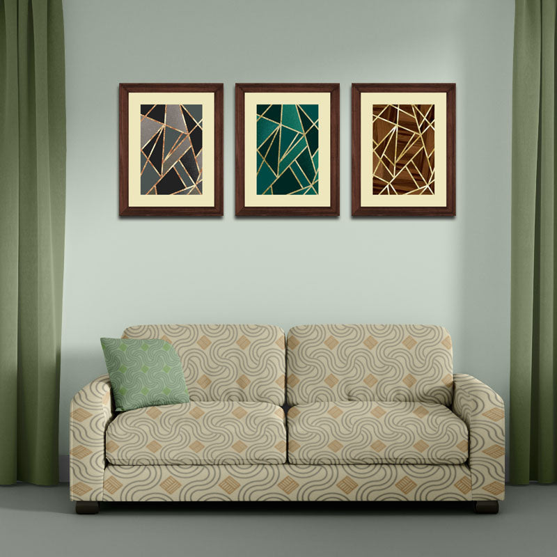 Set of 3 Dark Line Art Wall Frame Set – Bold Geometric Texture