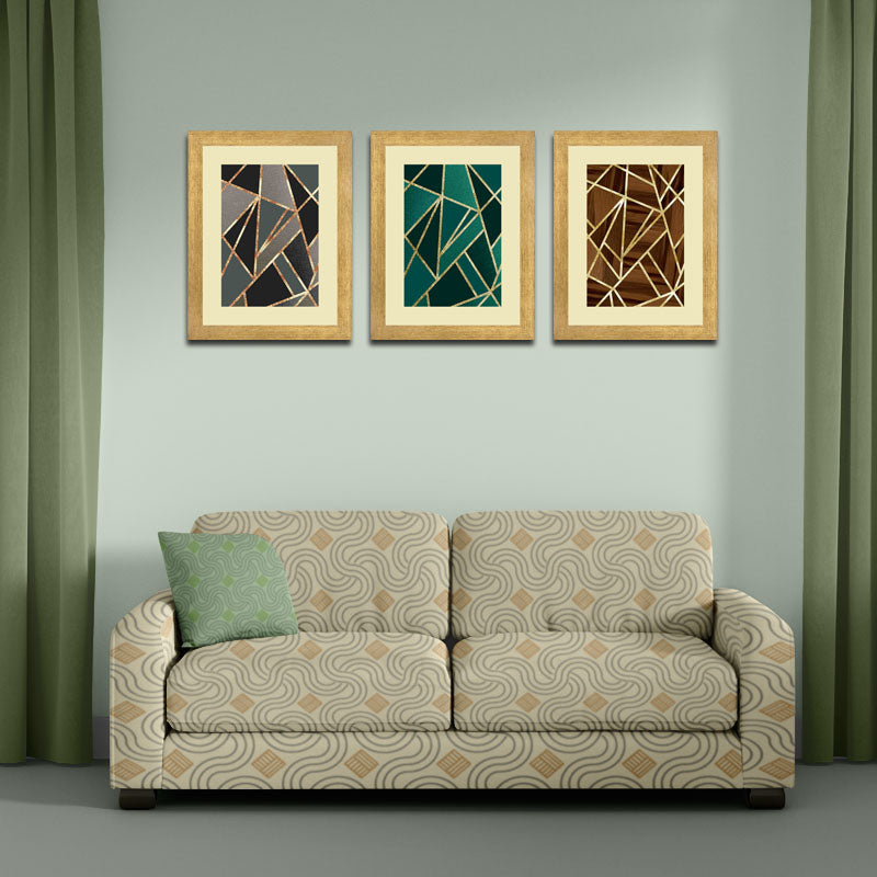 Set of 3 Dark Line Art Wall Frame Set – Bold Geometric Texture