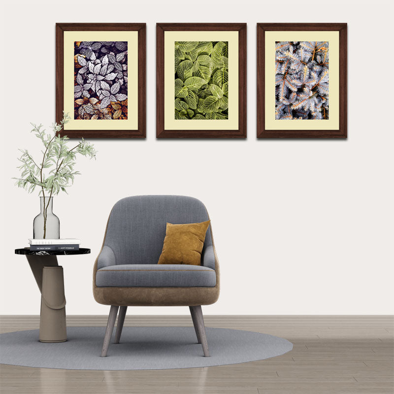 Set of 3 Autumn Leaves Wall Frame Set – Brown, Green & Frosted Leaves