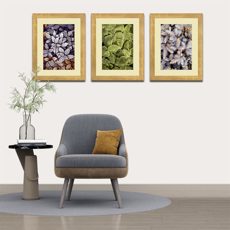 Set of 3 Autumn Leaves Wall Frame Set – Brown, Green & Frosted Leaves