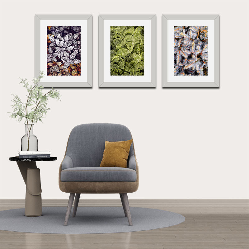 Set of 3 Autumn Leaves Wall Frame Set – Brown, Green & Frosted Leaves