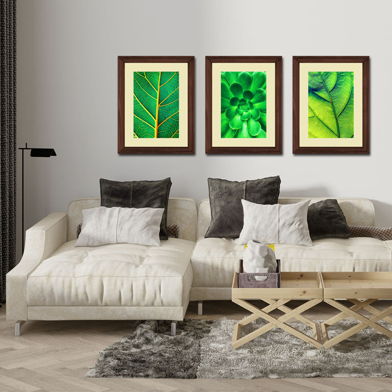3 Piece Green Nature Wall Frame Set – Tropical Leaves & Natural Texture