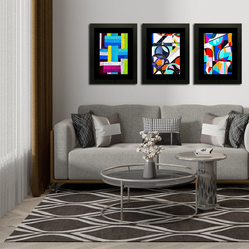 Set of 3 Modern Color Blocks Wall Frame Set – Playful Abstract Design