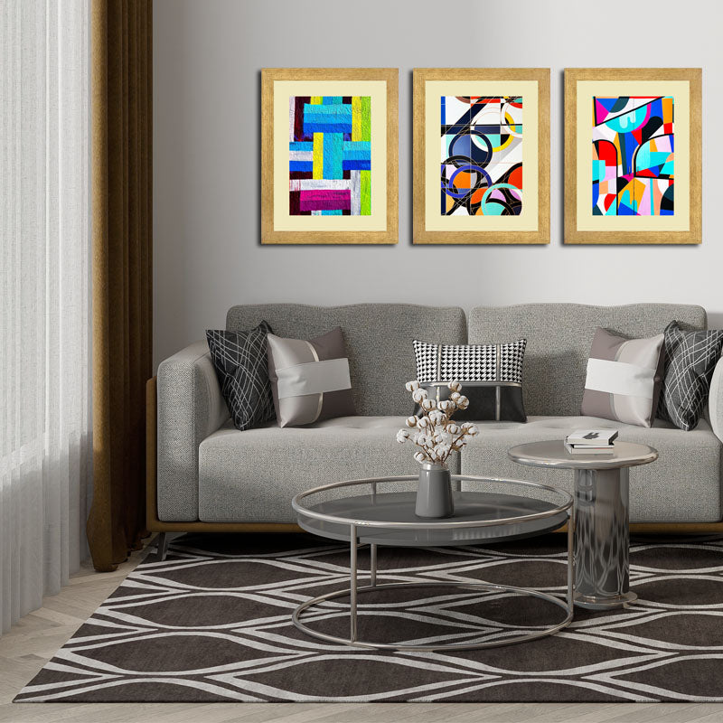 Set of 3 Modern Color Blocks Wall Frame Set – Playful Abstract Design