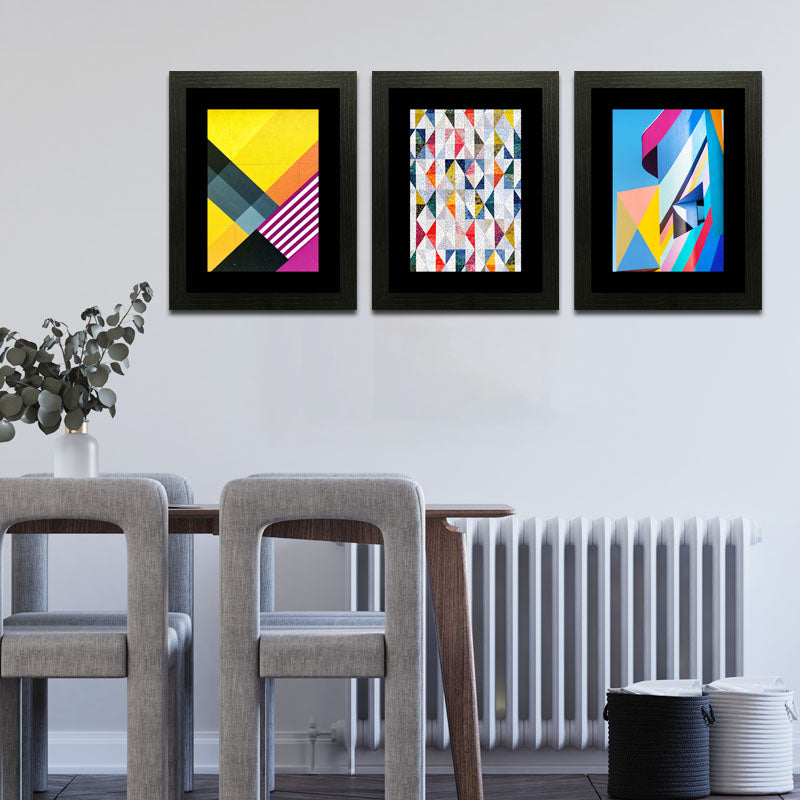 3 Piece Bright Geometry Wall Frame Set – Colorful Geometric Shapes