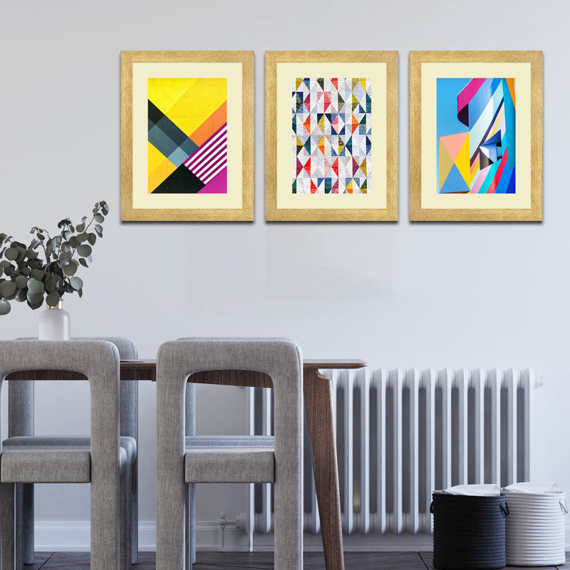 3 Piece Bright Geometry Wall Frame Set – Colorful Geometric Shapes