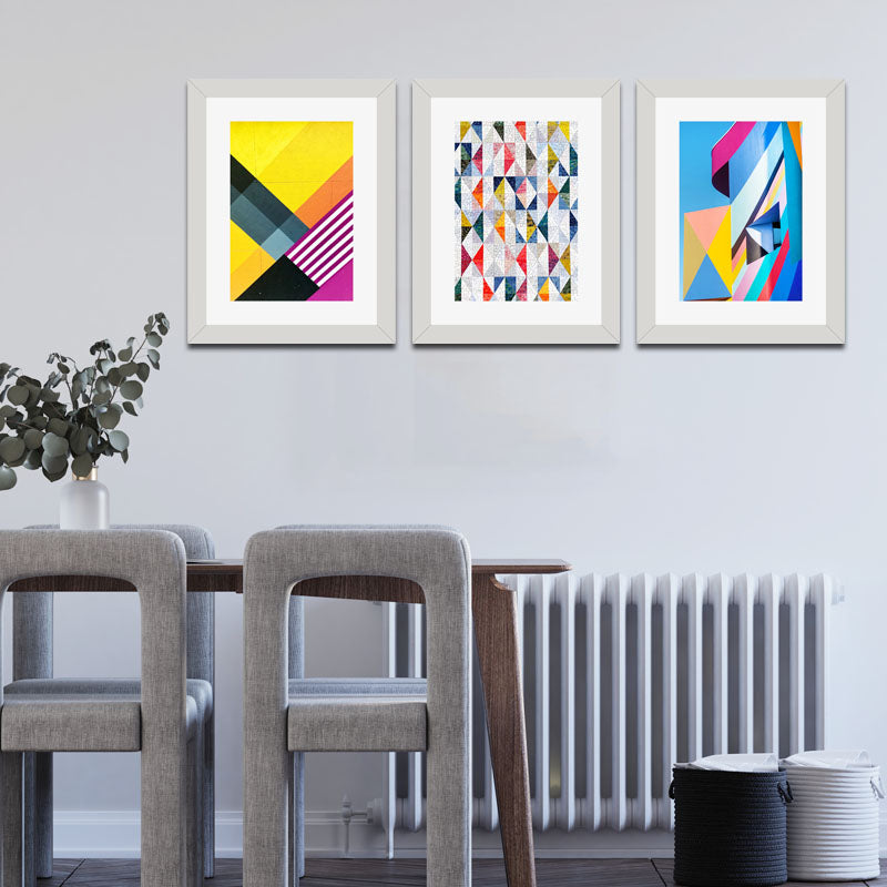 3 Piece Bright Geometry Wall Frame Set – Colorful Geometric Shapes