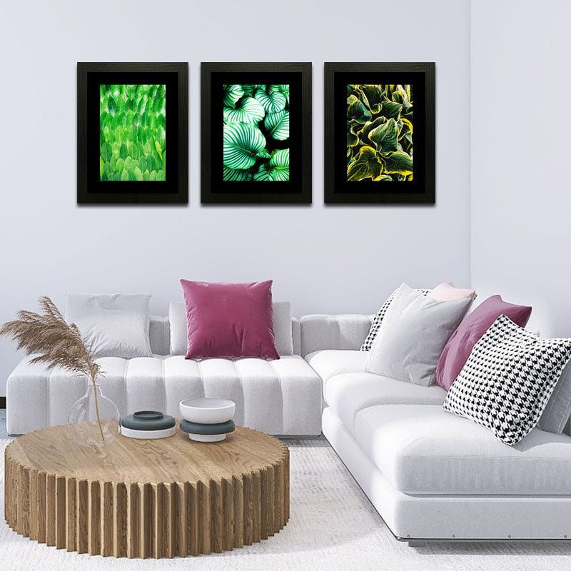Set of 3 Fresh Green Leaves Wall Frame Set – Vibrant Botanical Art