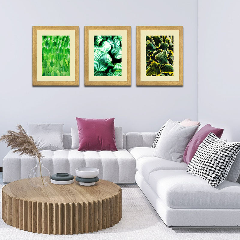 Set of 3 Fresh Green Leaves Wall Frame Set – Vibrant Botanical Art
