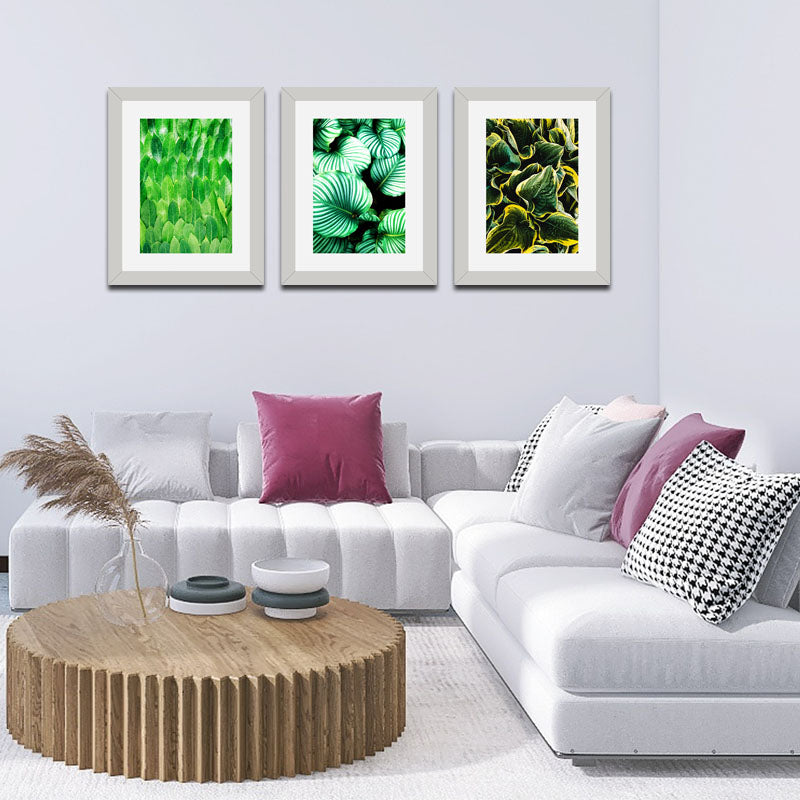 Set of 3 Fresh Green Leaves Wall Frame Set – Vibrant Botanical Art