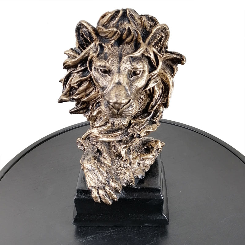 Lion Head Sculpture in Metallic Bronze Tone – Bold Regal Animal Table Decor