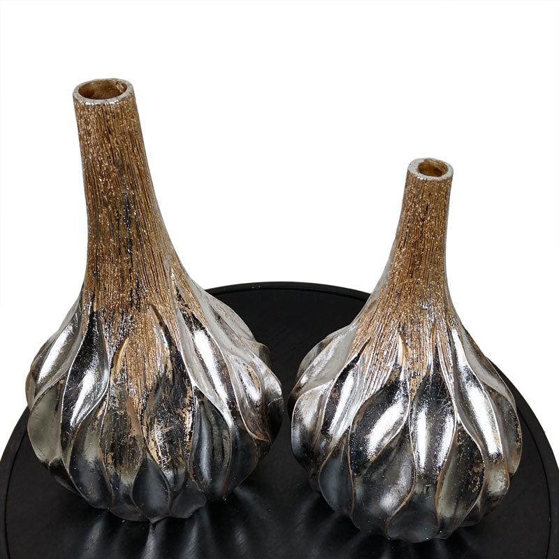 Set of 2 Bronze and Silver Teardrop Vases – Modern Dual-Tone Vase Pair