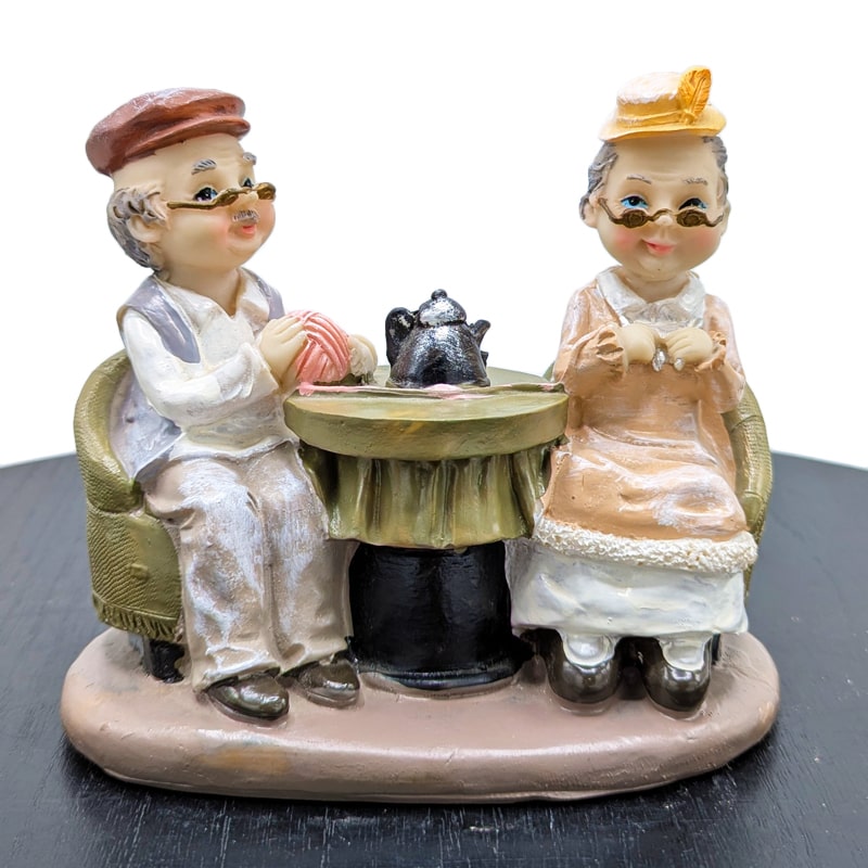 Elderly Couple Figurine on Bench Living Room Accent