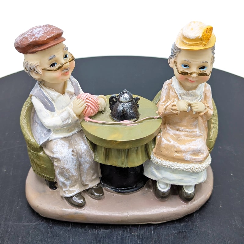 Elderly Couple Figurine on Bench Living Room Accent