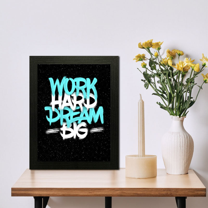 "Work Hard, Dream Big" Quote Frame – Minimal Blue Work Ethic Poster