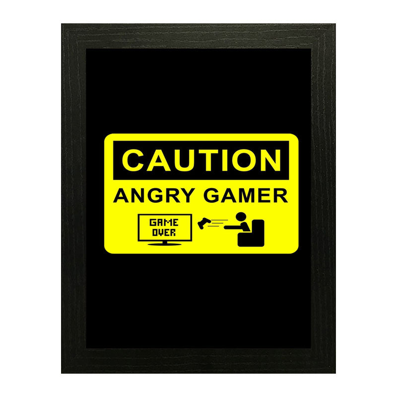 Caution: Angry Gamer” Yellow and Black Gaming Quote Frame