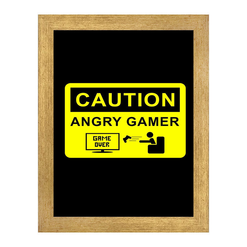 Caution: Angry Gamer” Yellow and Black Gaming Quote Frame