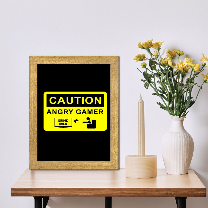 Caution: Angry Gamer” Yellow and Black Gaming Quote Frame