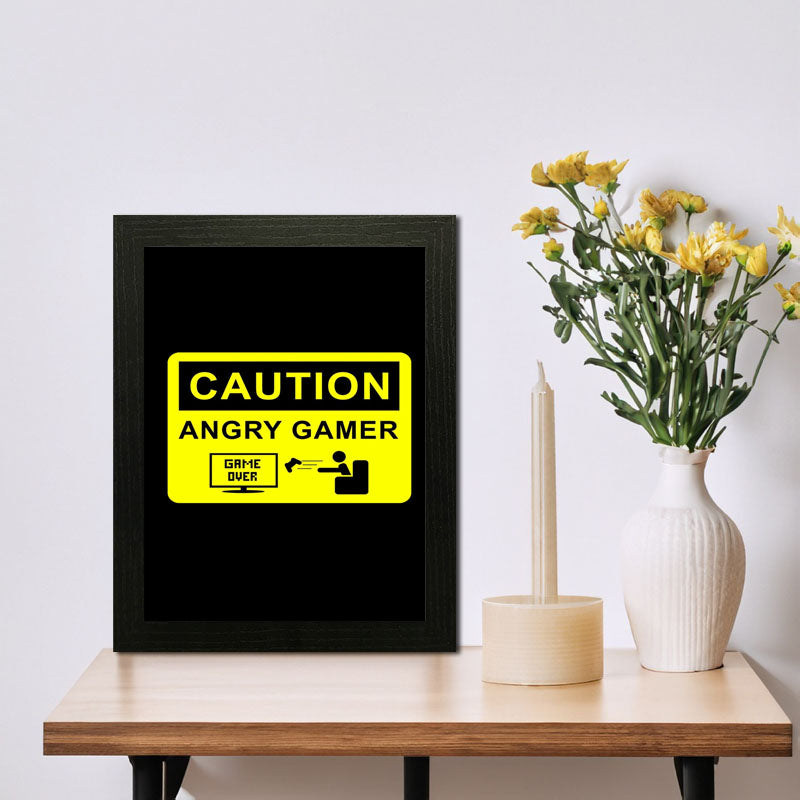 Caution: Angry Gamer” Yellow and Black Gaming Quote Frame