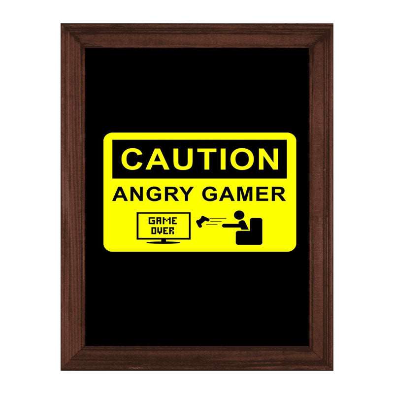 Caution: Angry Gamer” Yellow and Black Gaming Quote Frame