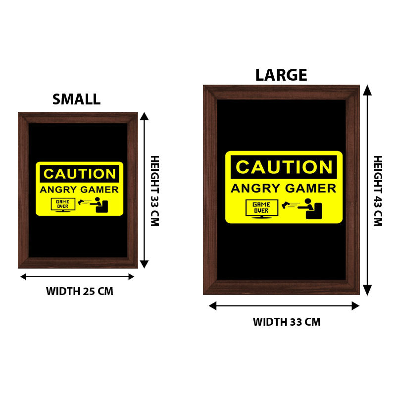 Caution: Angry Gamer” Yellow and Black Gaming Quote Frame