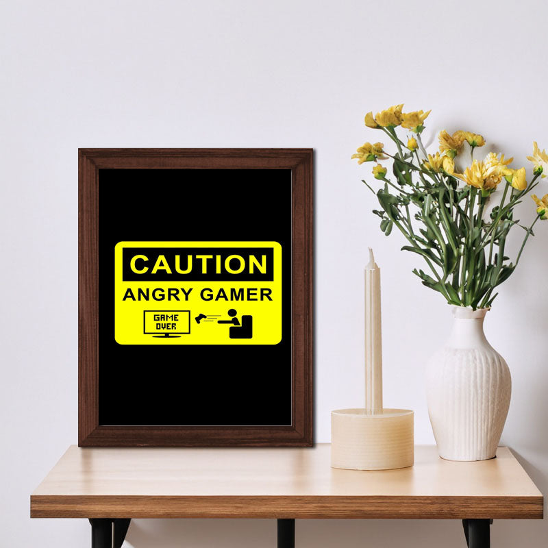 Caution: Angry Gamer” Yellow and Black Gaming Quote Frame